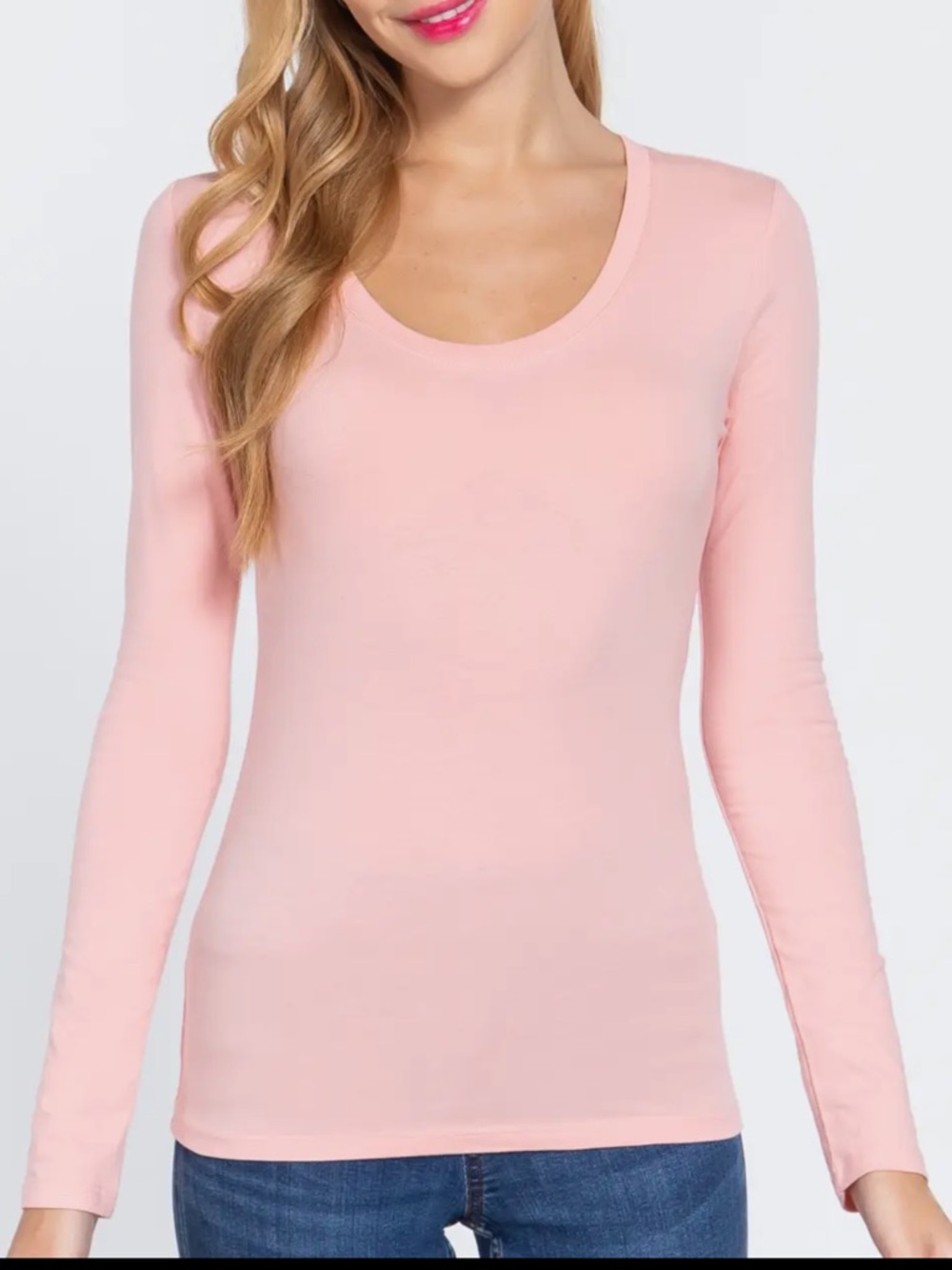 ShopEvelynne Light Pink Long Sleeve Scoop Neck Top